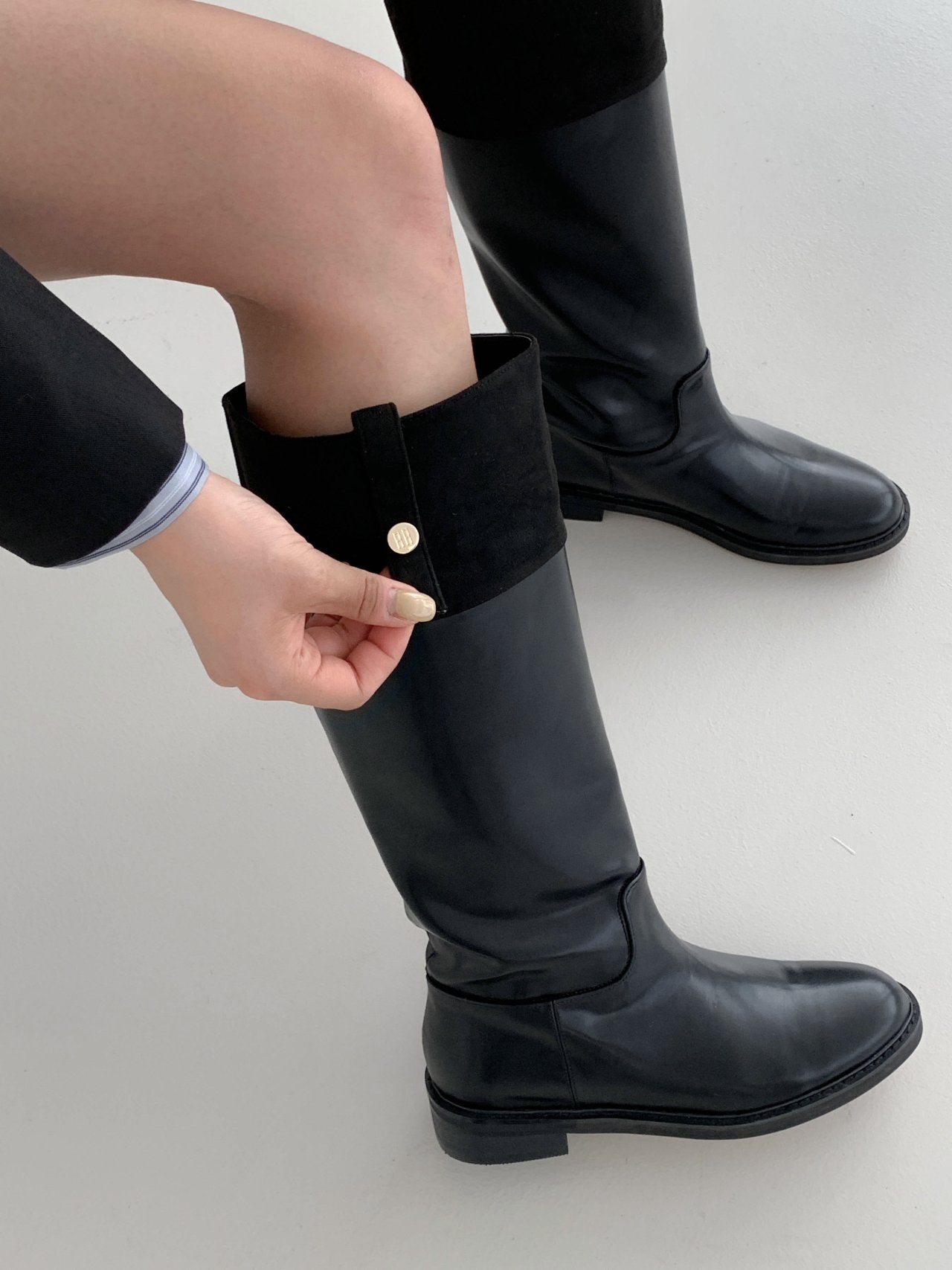 Black Suede Combination Long Boots