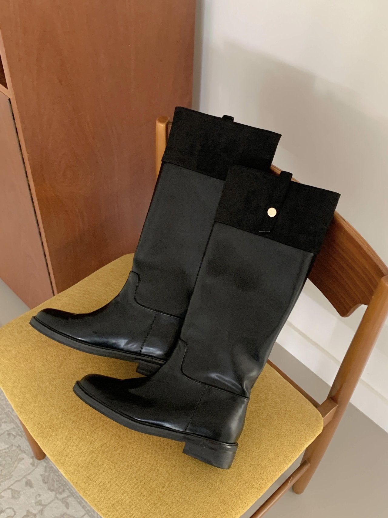 Black Suede Combination Long Boots