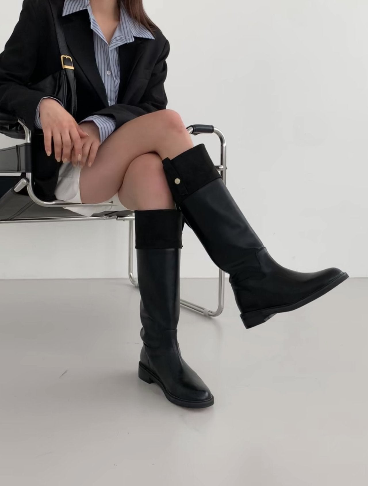 Black Suede Combination Long Boots