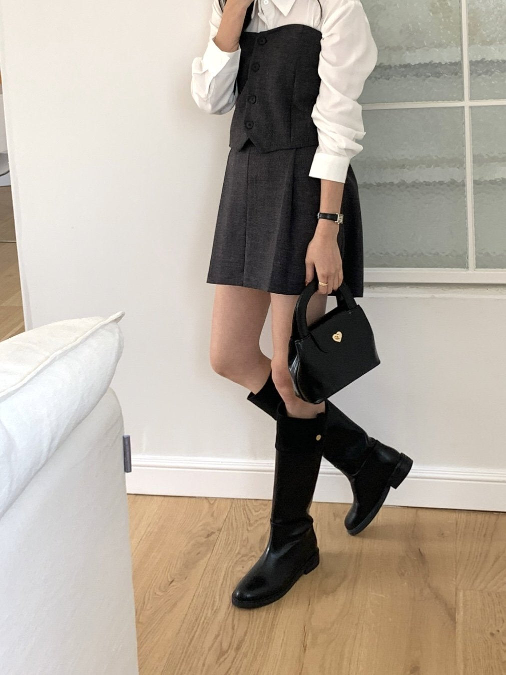 Black Suede Combination Long Boots