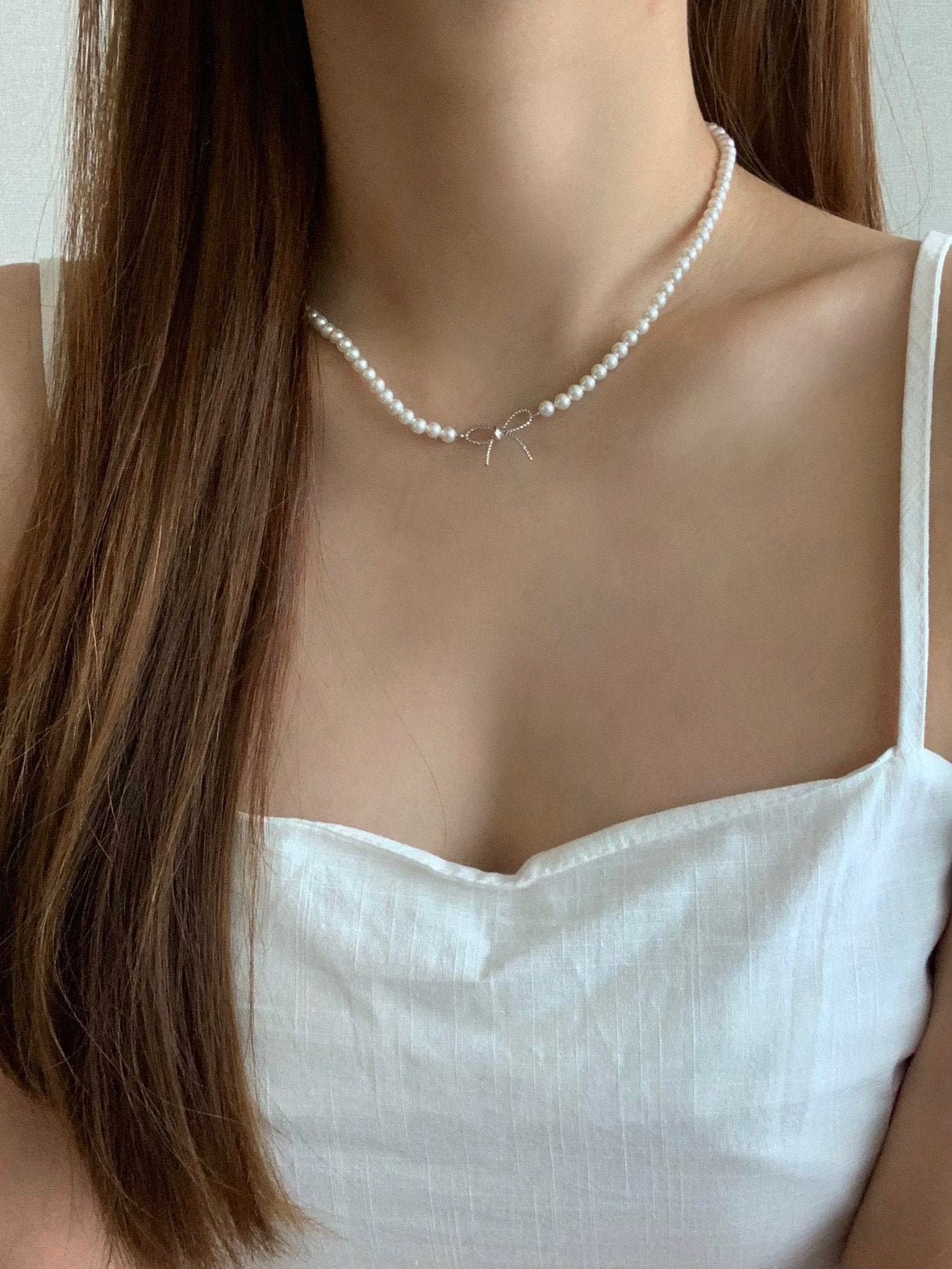 Swal pearl ribbon necklace