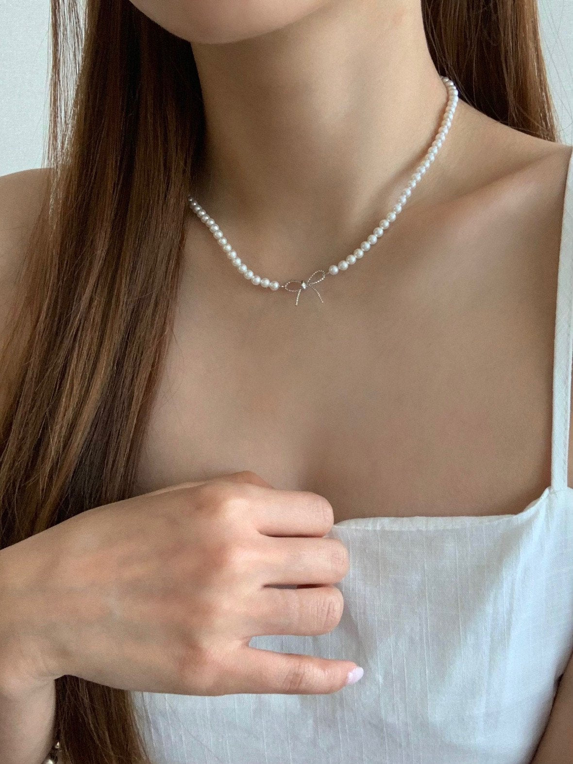 Swal pearl ribbon necklace