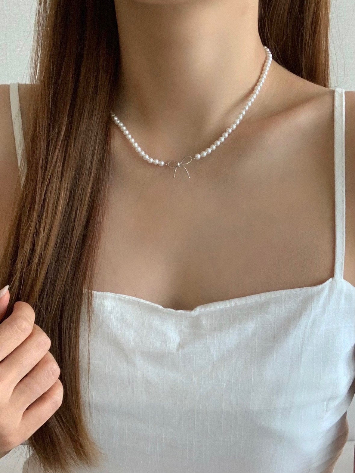 Swal pearl ribbon necklace