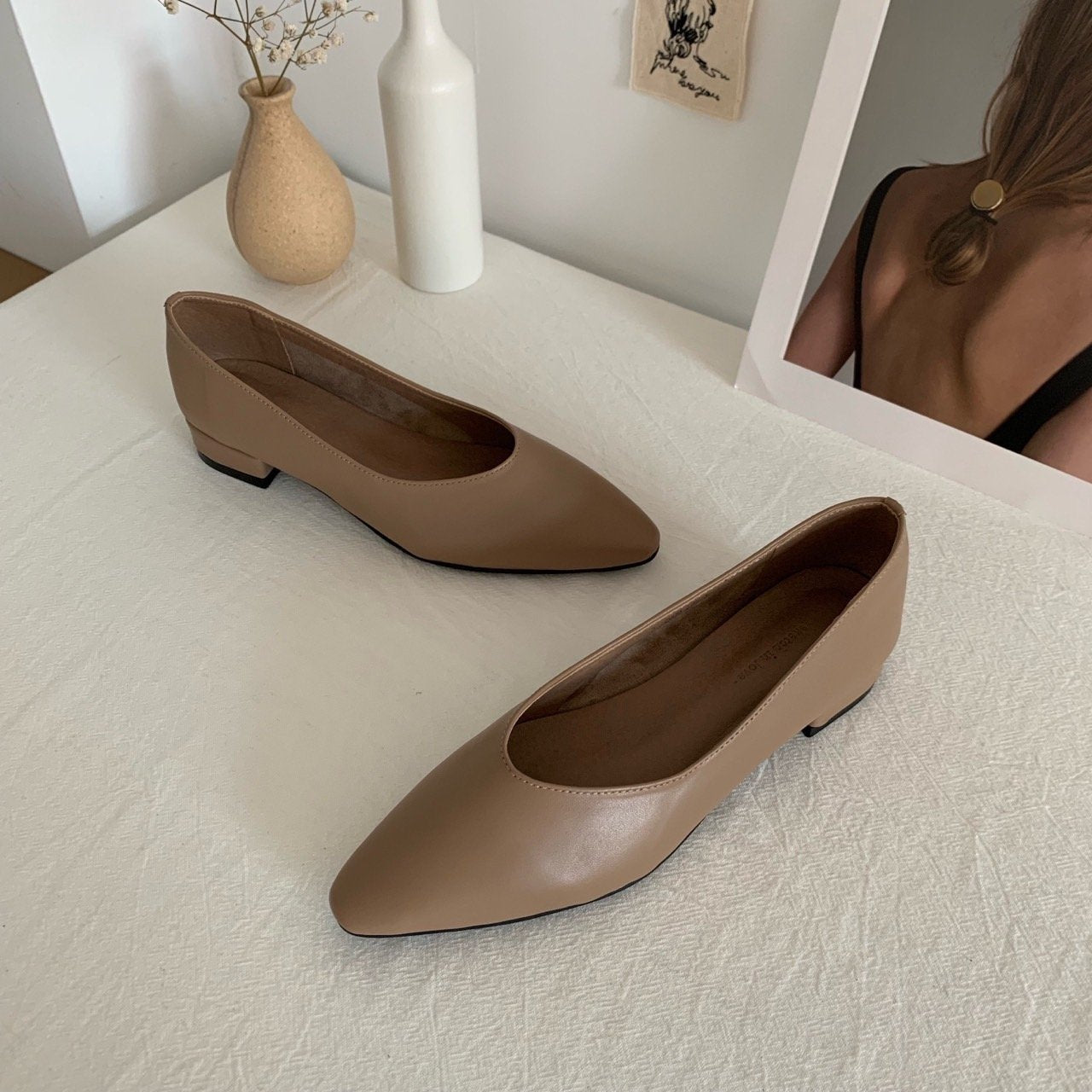 natural sheepskin semi-stiletto