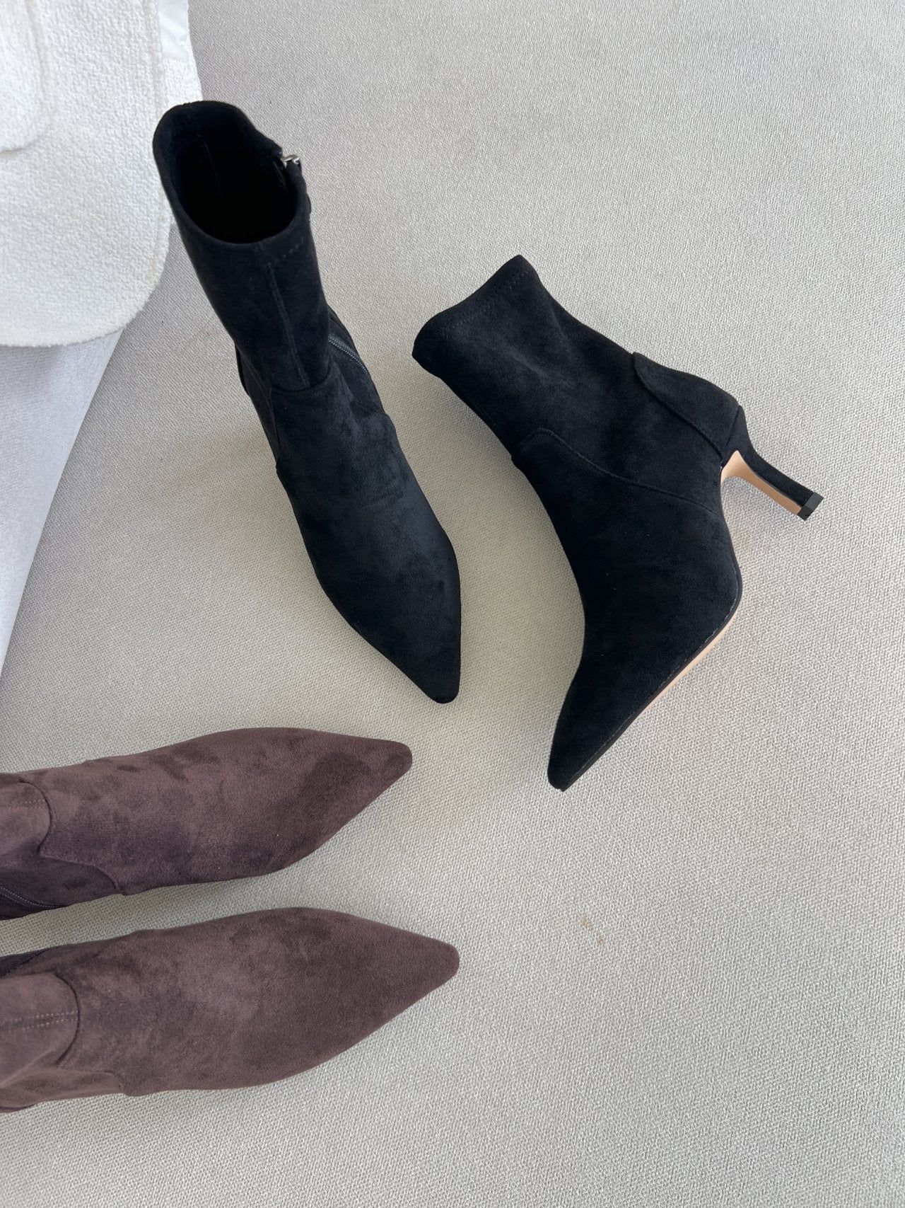 Suede Spandex 7cm Ankle Boots-2col