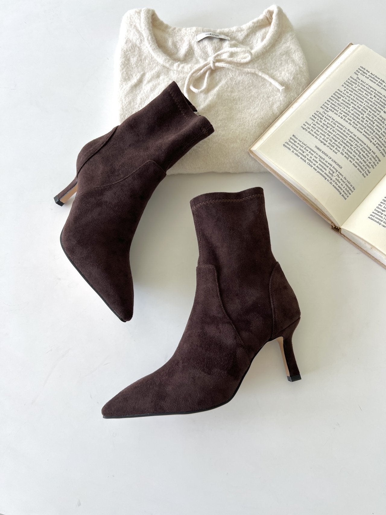 Suede Spandex 7cm Ankle Boots-2col