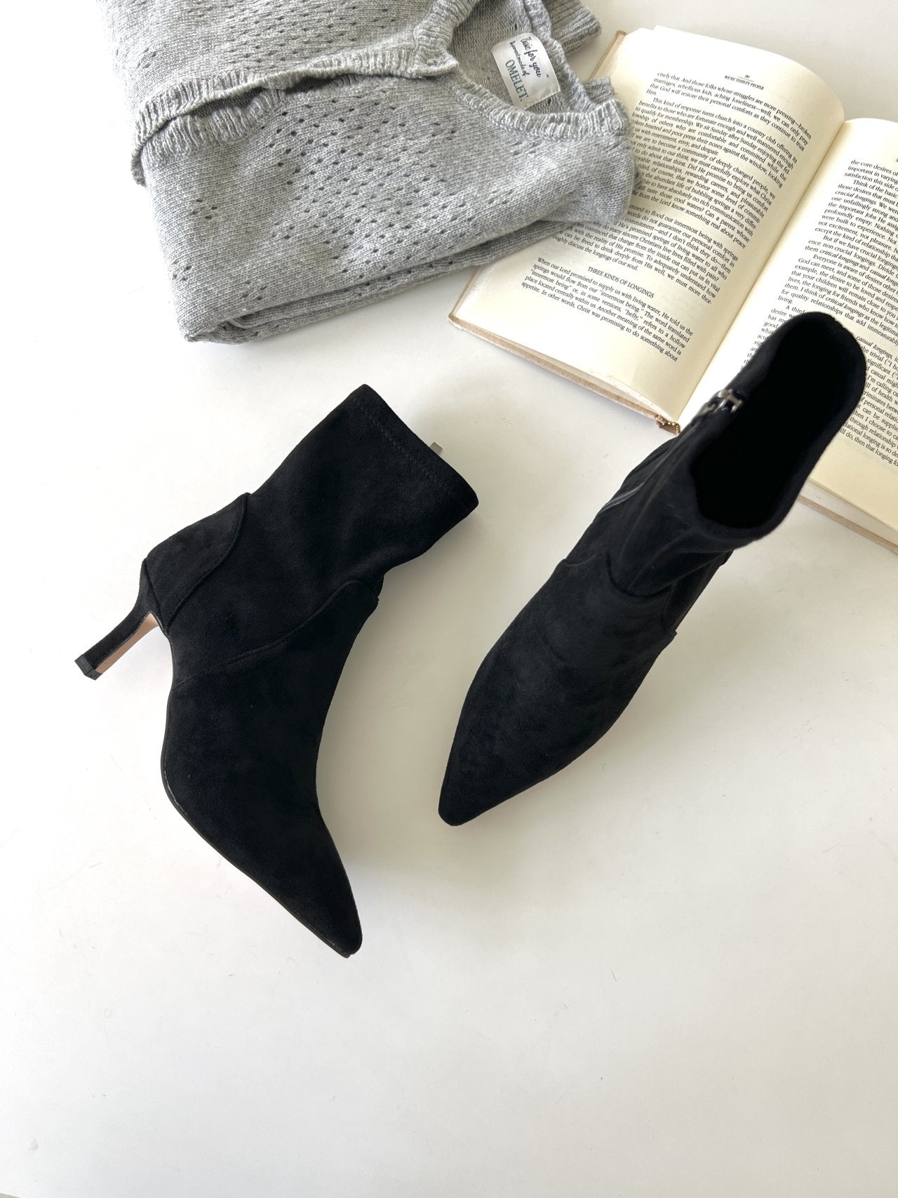 Suede Spandex 7cm Ankle Boots-2col