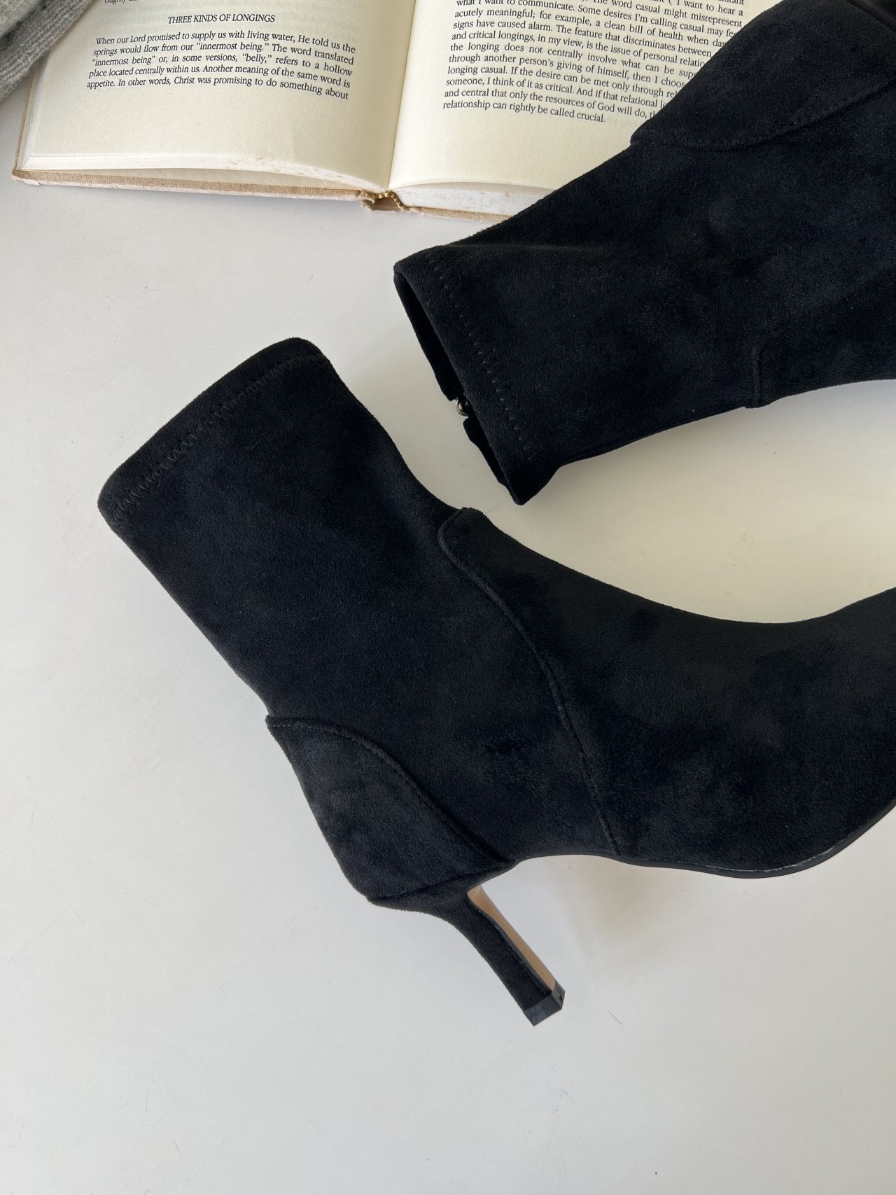 Suede Spandex 7cm Ankle Boots-2col