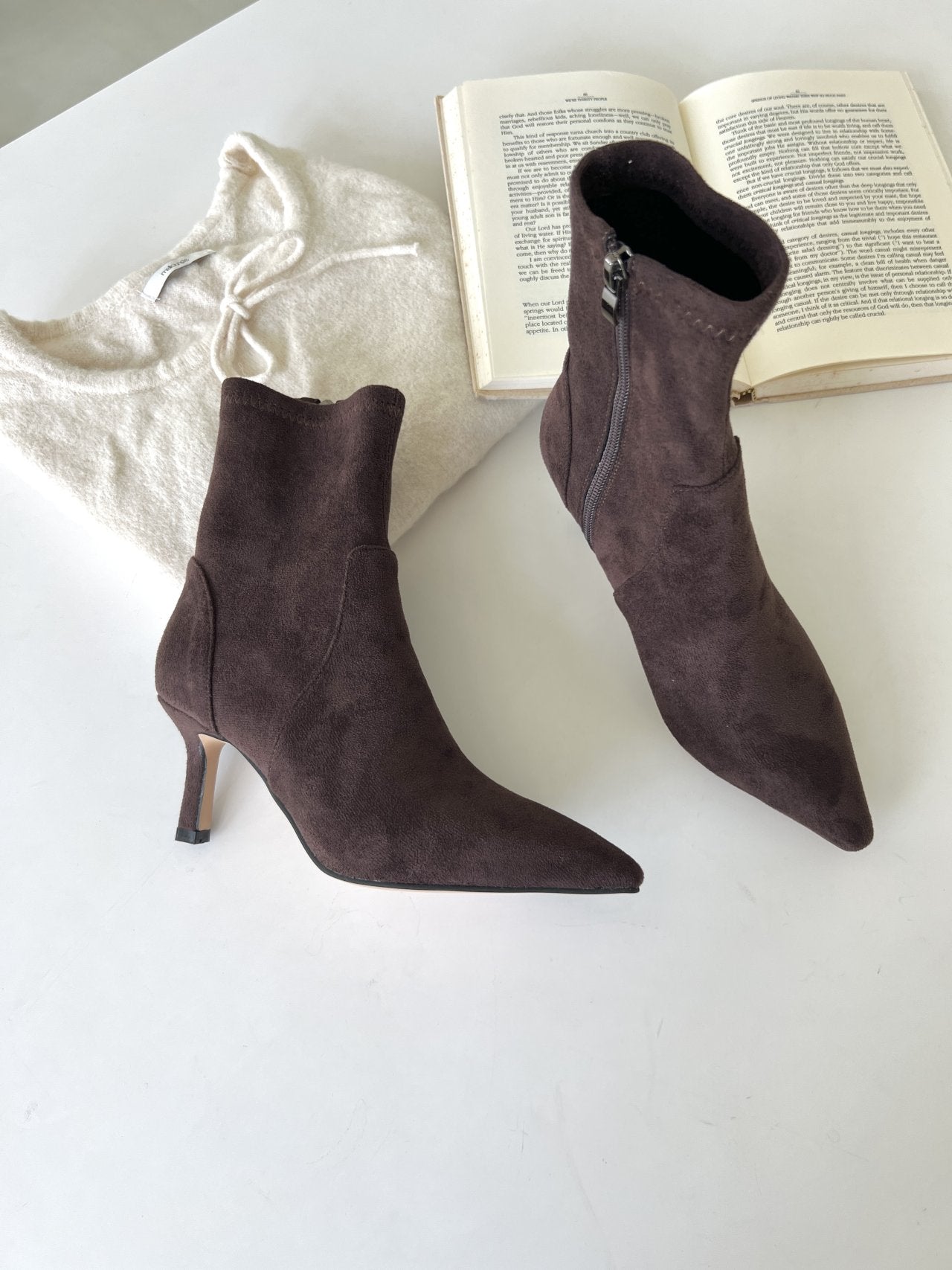 Suede Spandex 7cm Ankle Boots-2col