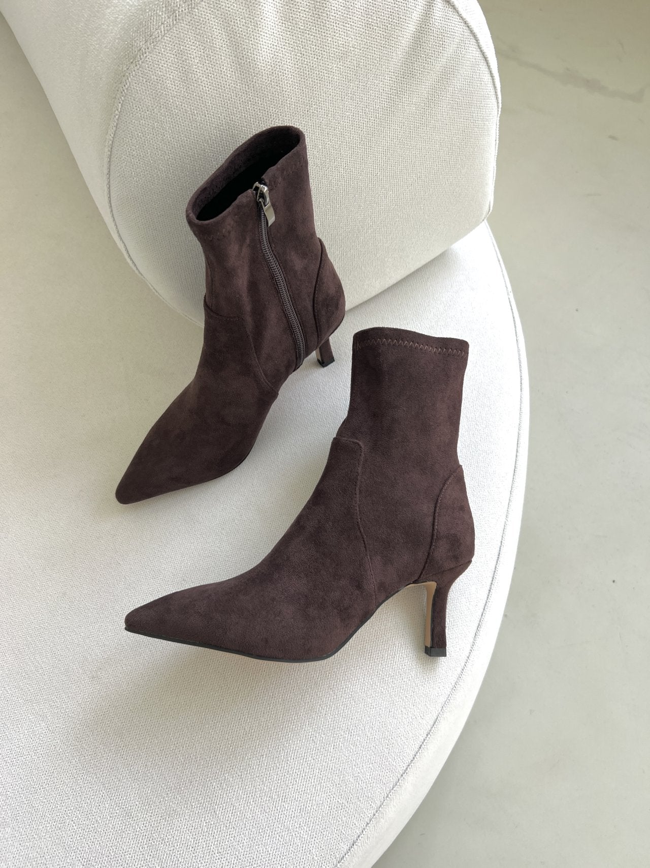 Suede Spandex 7cm Ankle Boots-2col