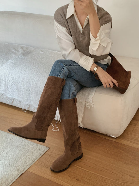 Antique Logo Basic Suede Long Boots-2col