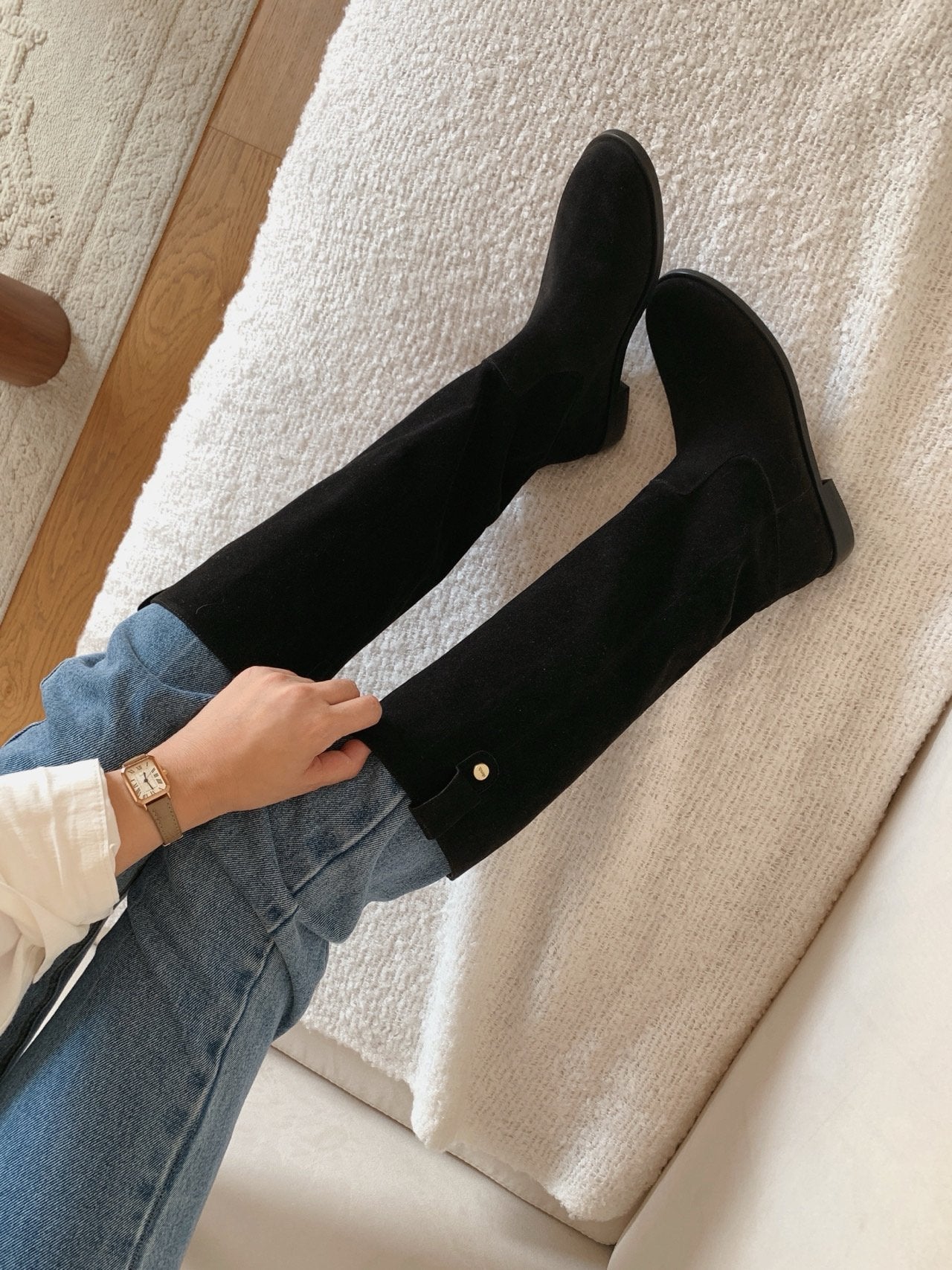 Antique Logo Basic Suede Long Boots-2col