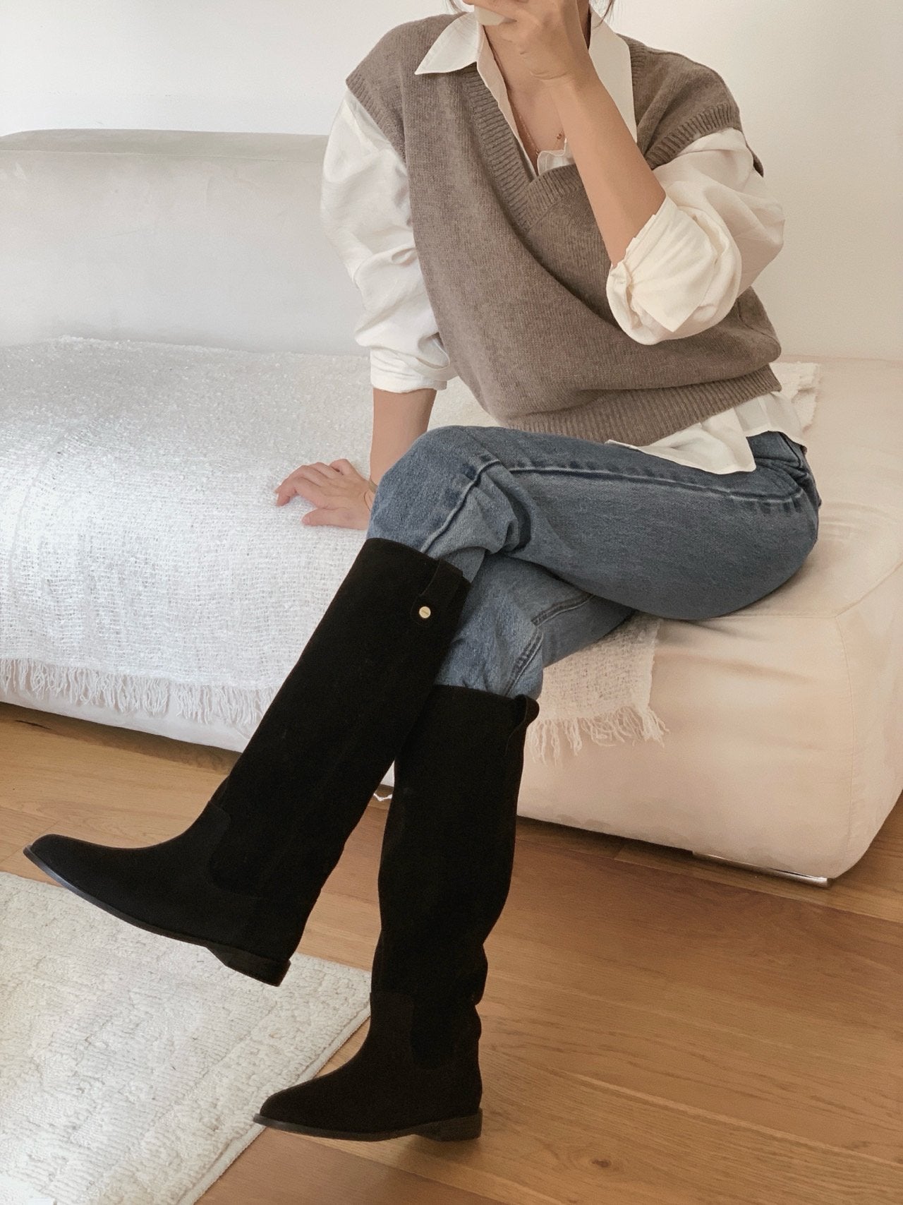 Antique Logo Basic Suede Long Boots-2col