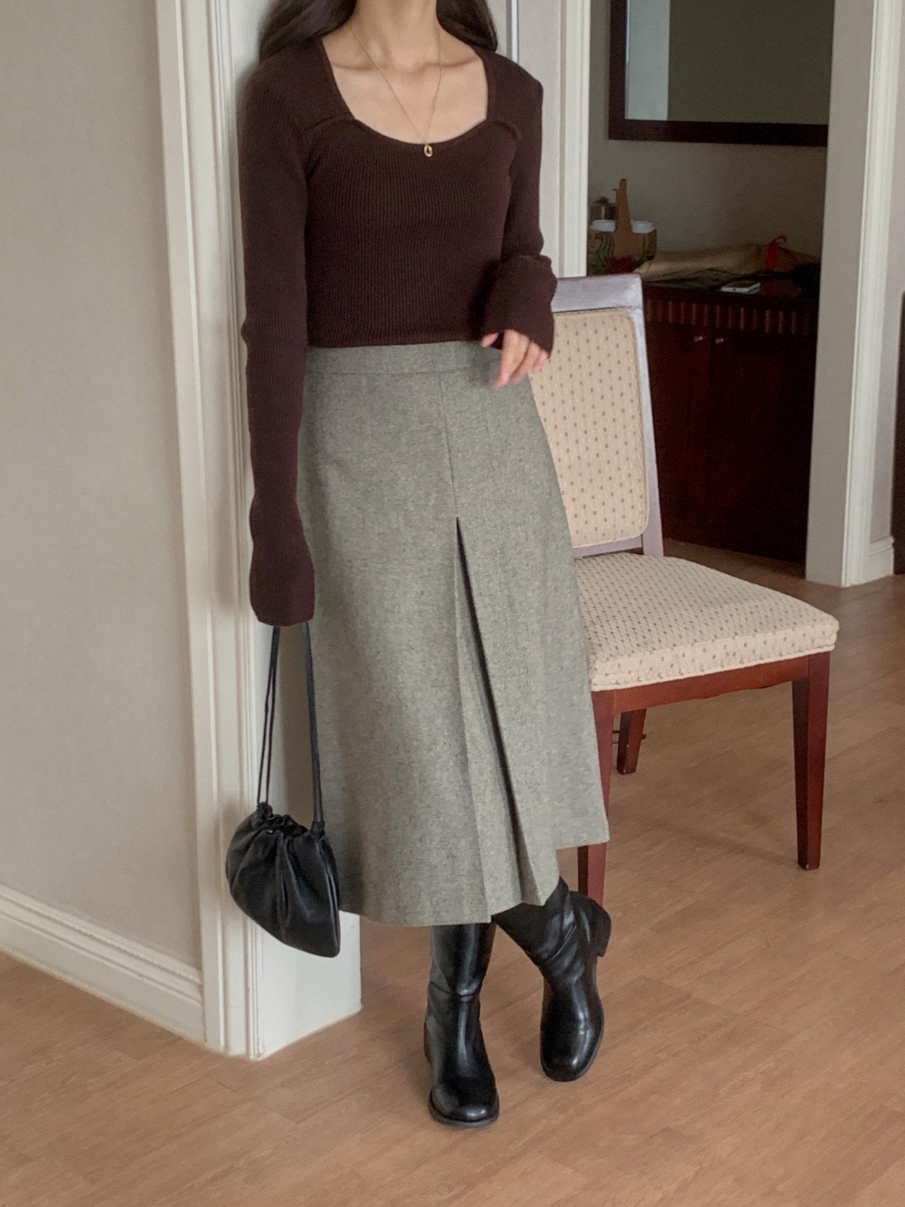 Wool comma skirt-3col