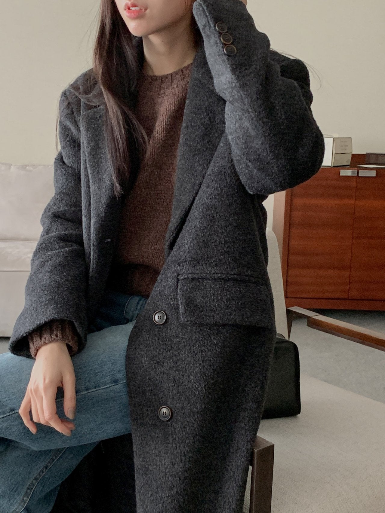 Fluffy wool coat-2col