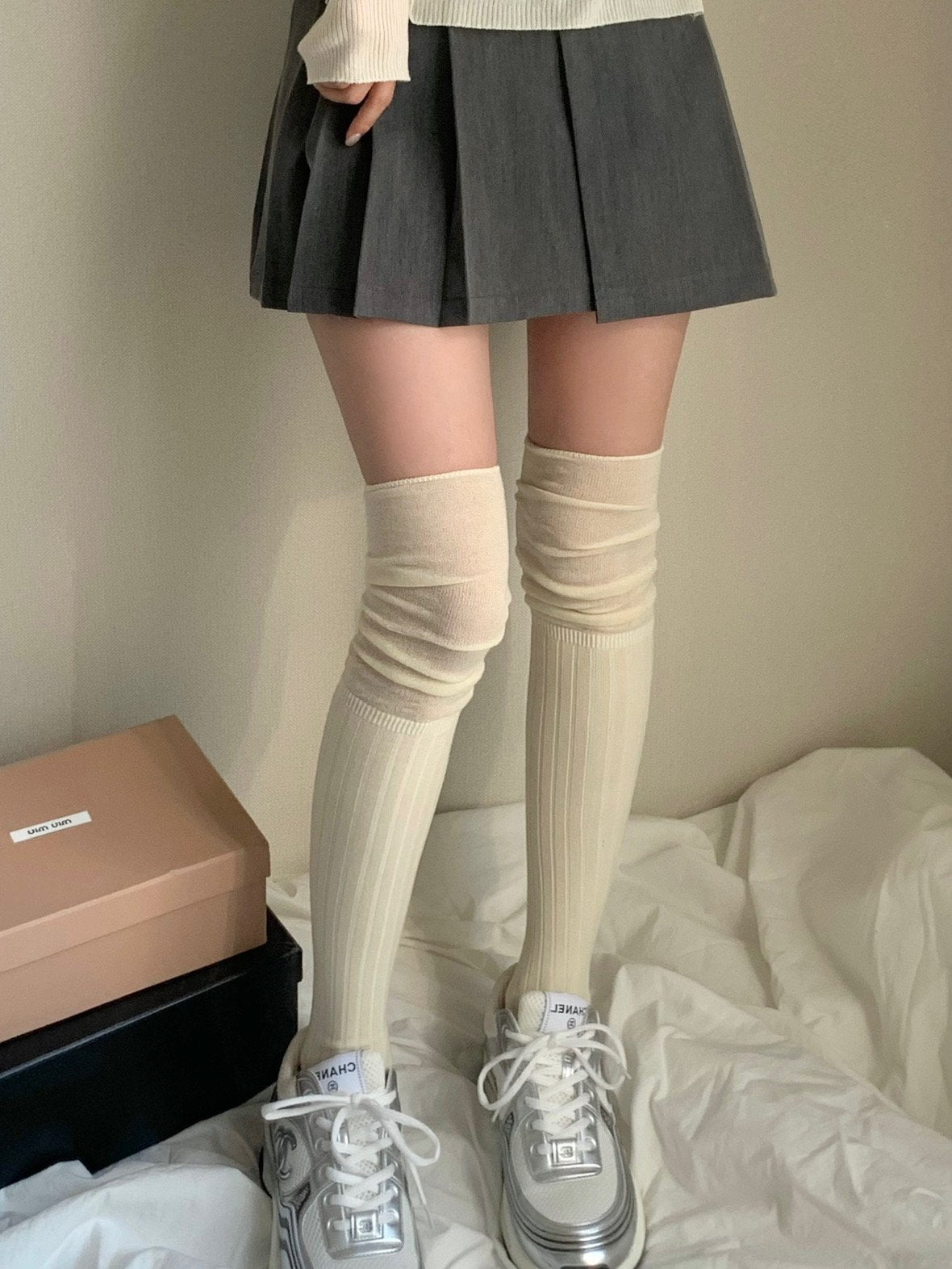 See-through knee socks-3col