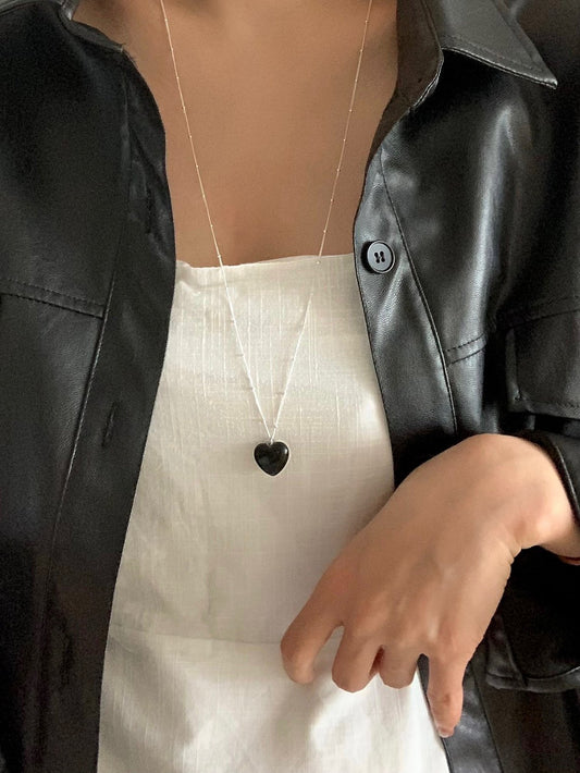 Silver ball chain heart necklace