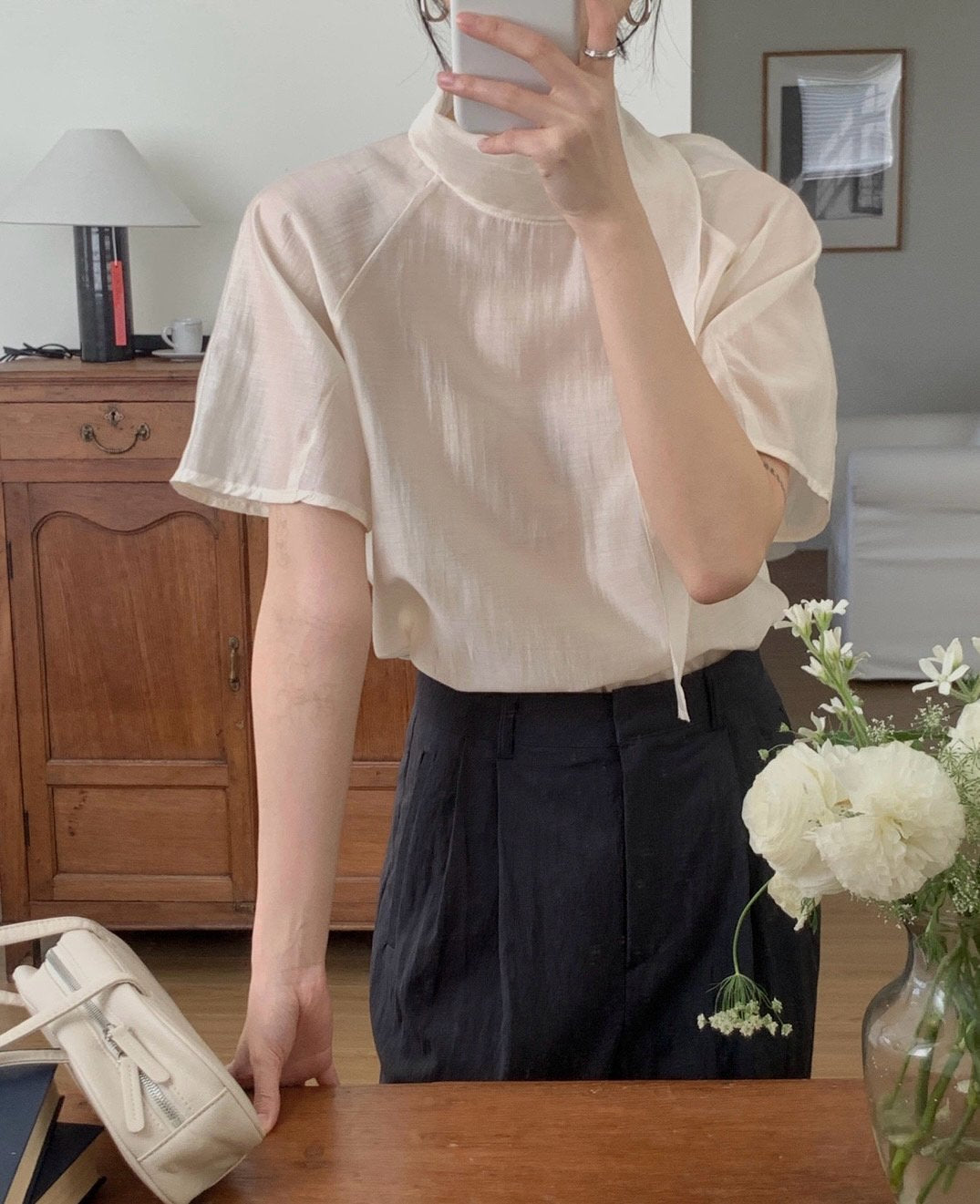 Nerse tie blouse-2col