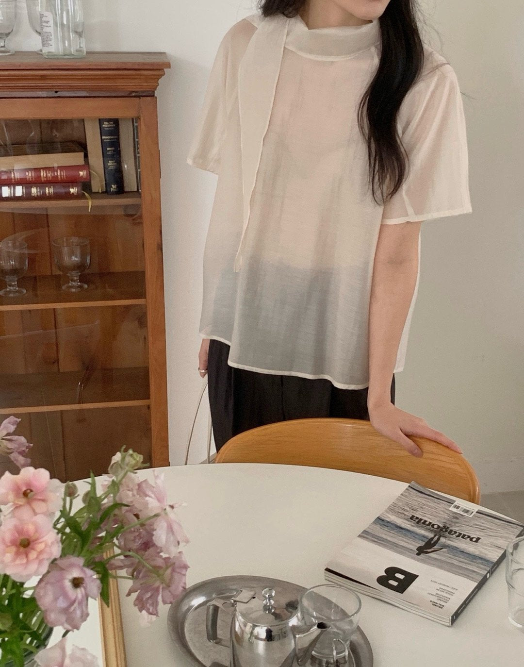 Nerse tie blouse-2col