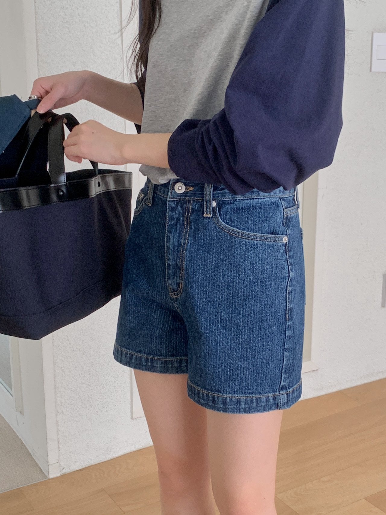rib denim shorts