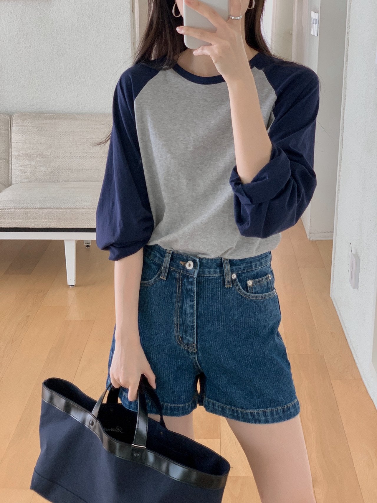rib denim shorts