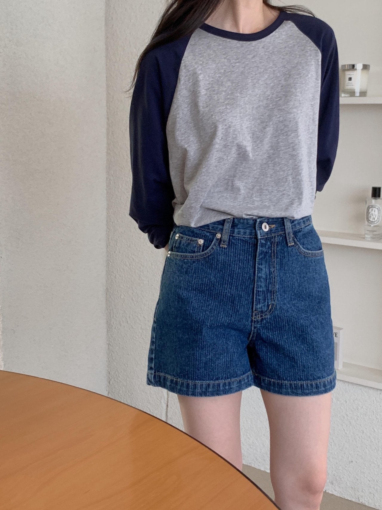 rib denim shorts
