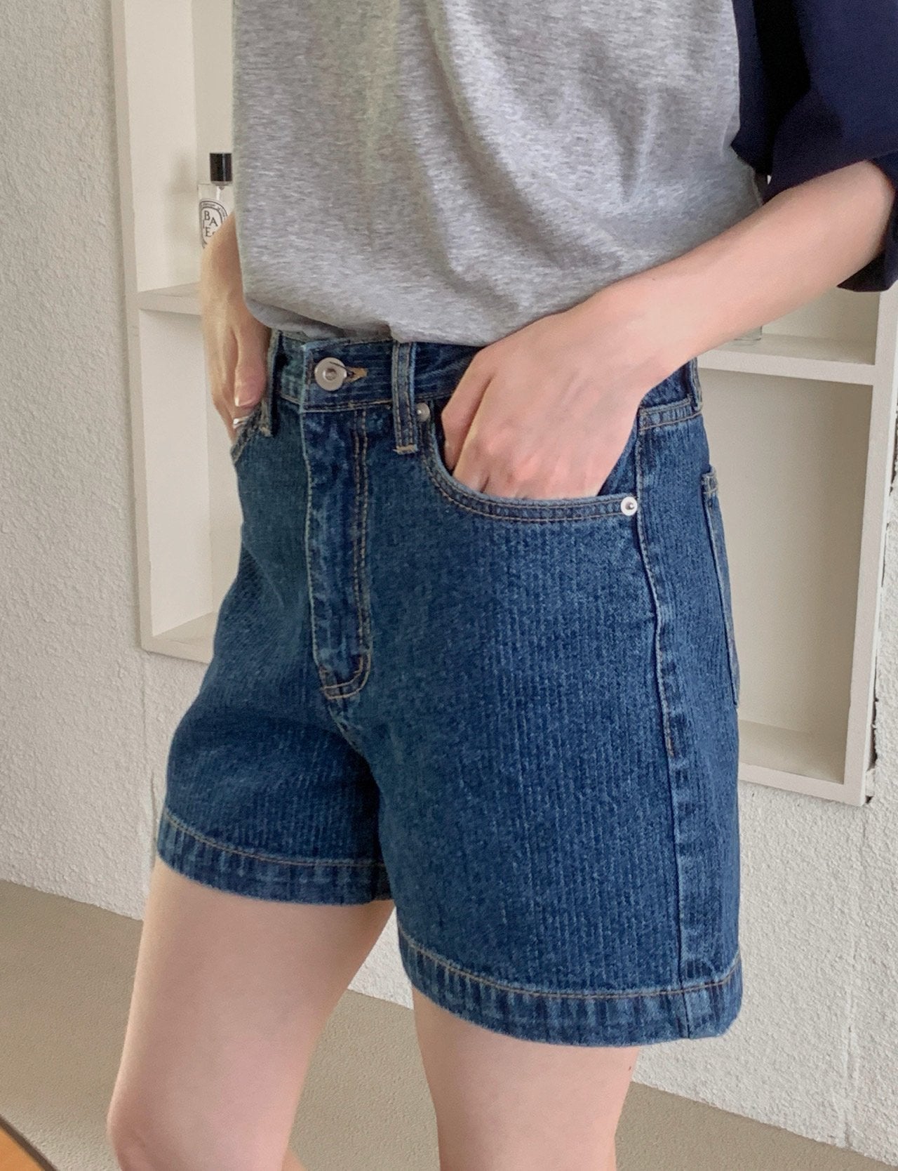 rib denim shorts