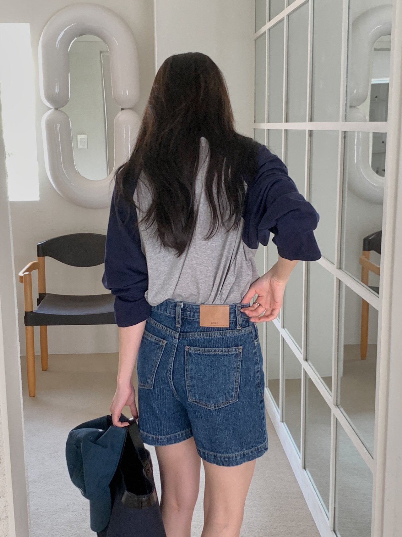rib denim shorts