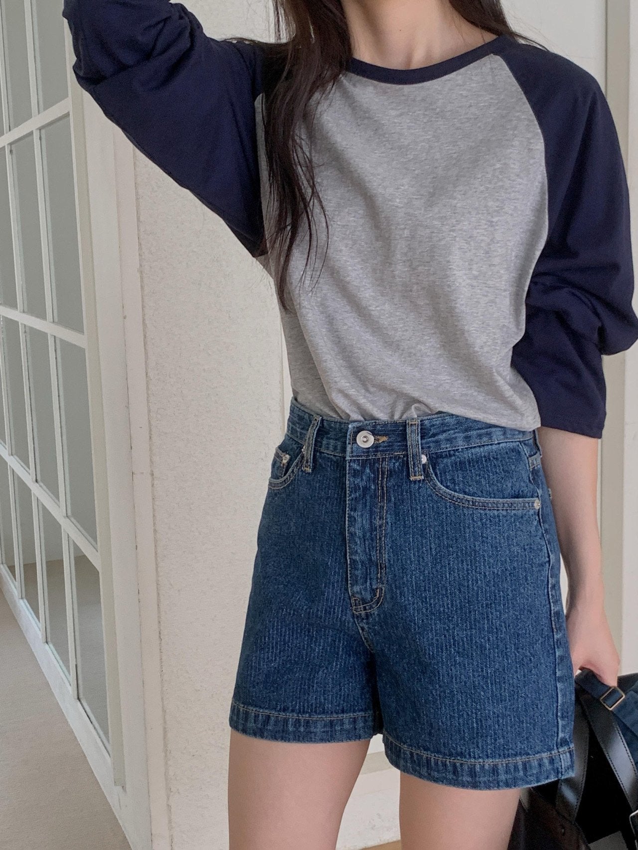 rib denim shorts