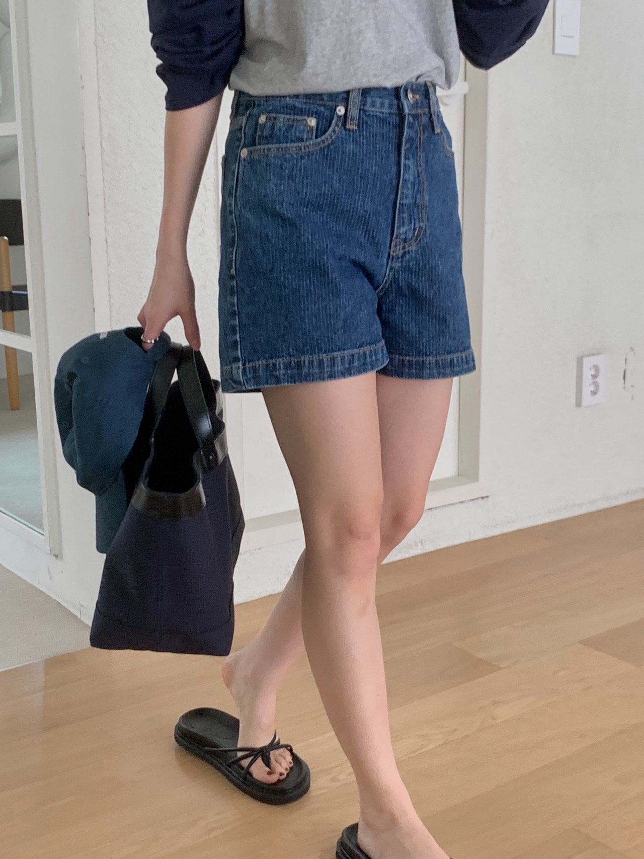 rib denim shorts