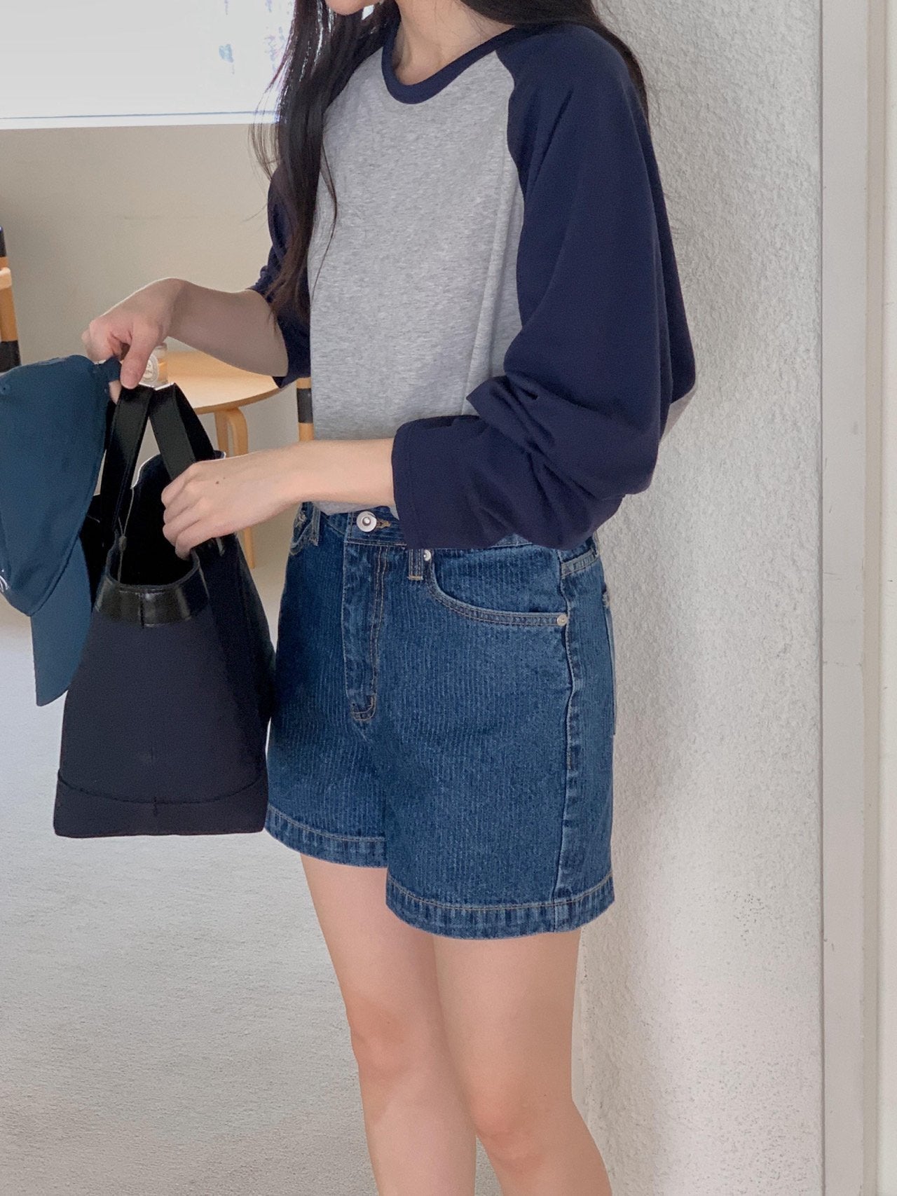 rib denim shorts