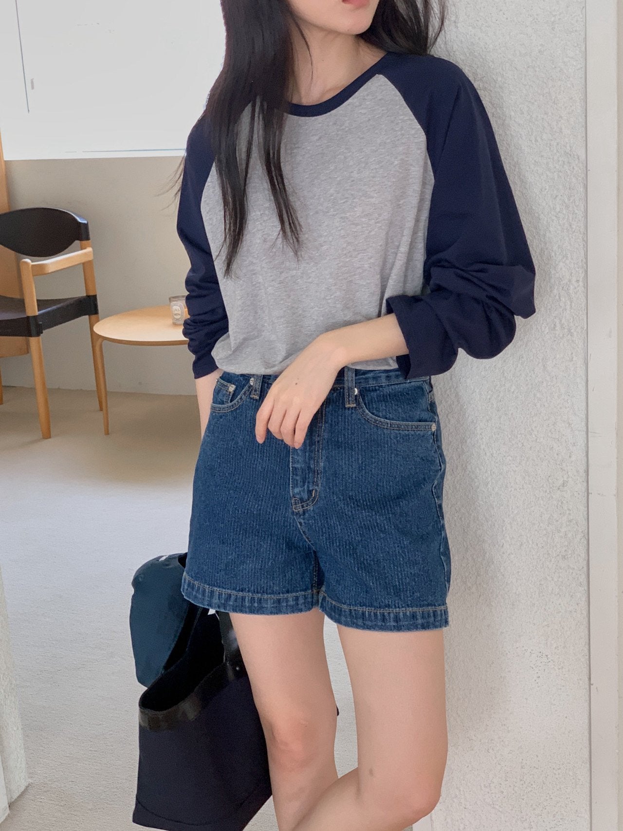 rib denim shorts