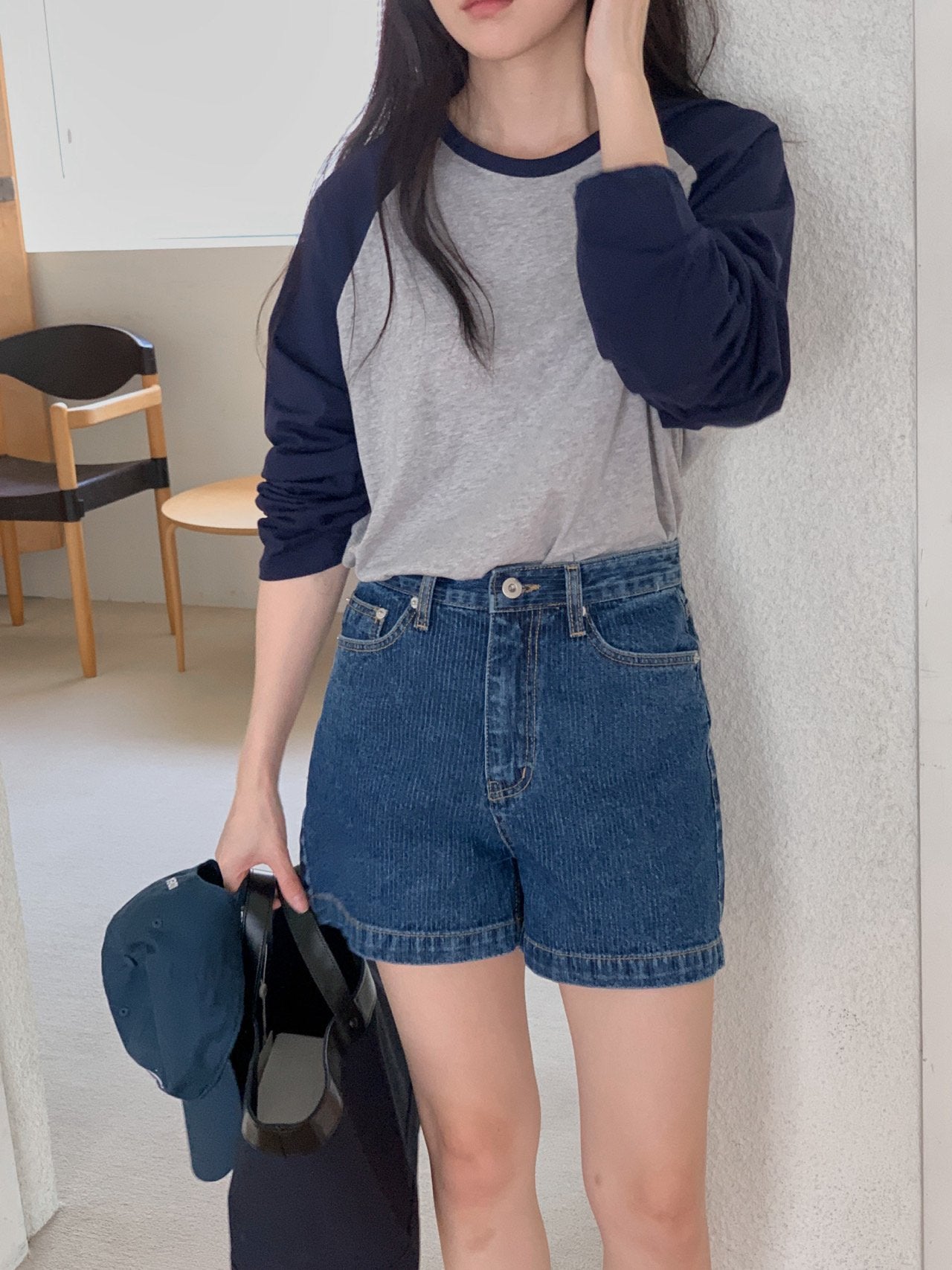 rib denim shorts