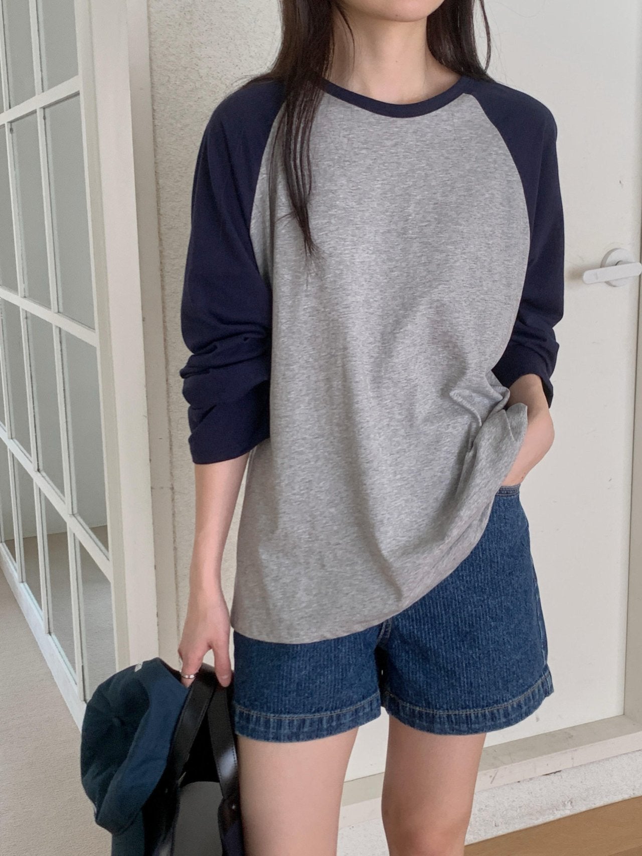 rib denim shorts
