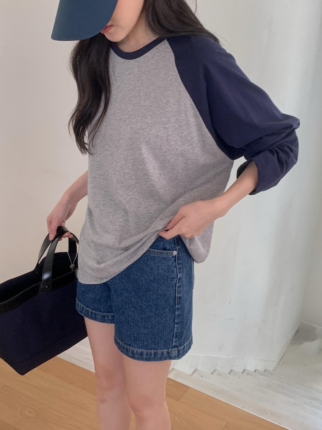 rib denim shorts