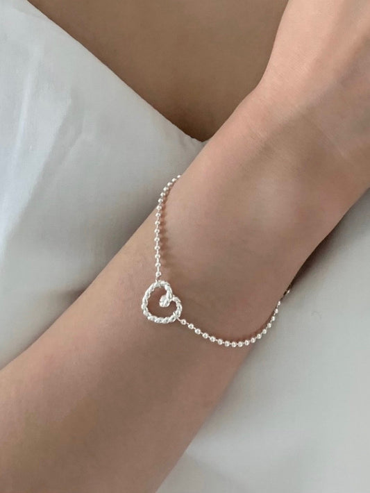 Twisted Heart Silver Ball Bracelet
