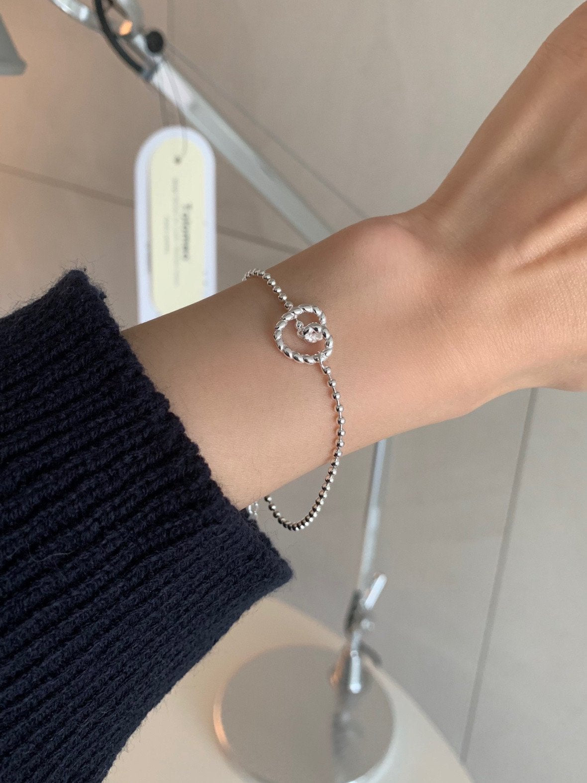 Twisted Heart Silver Ball Bracelet