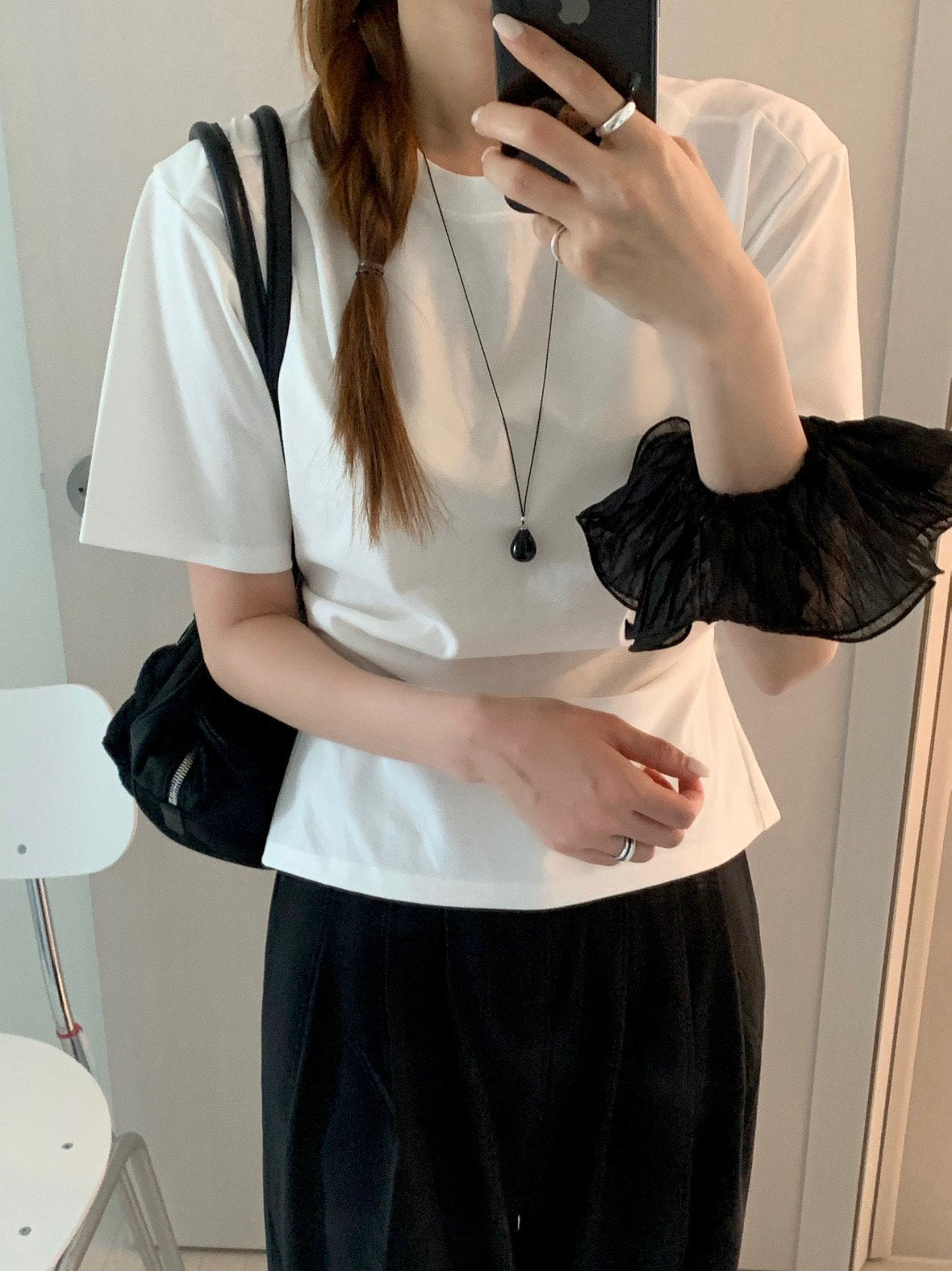 black long water drop necklace