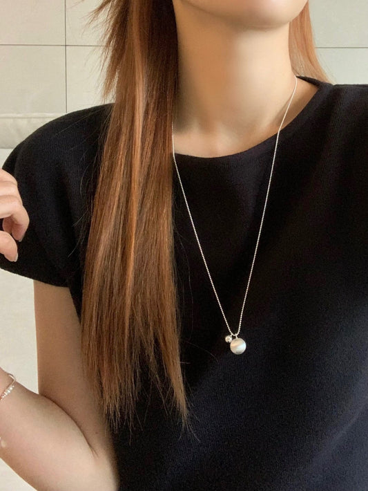 matte silver ball long necklace