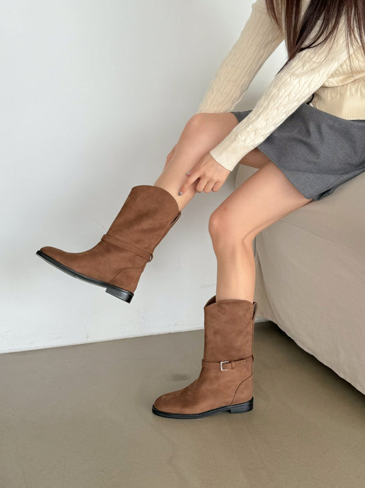 Mini Buckle Half Middle Boots