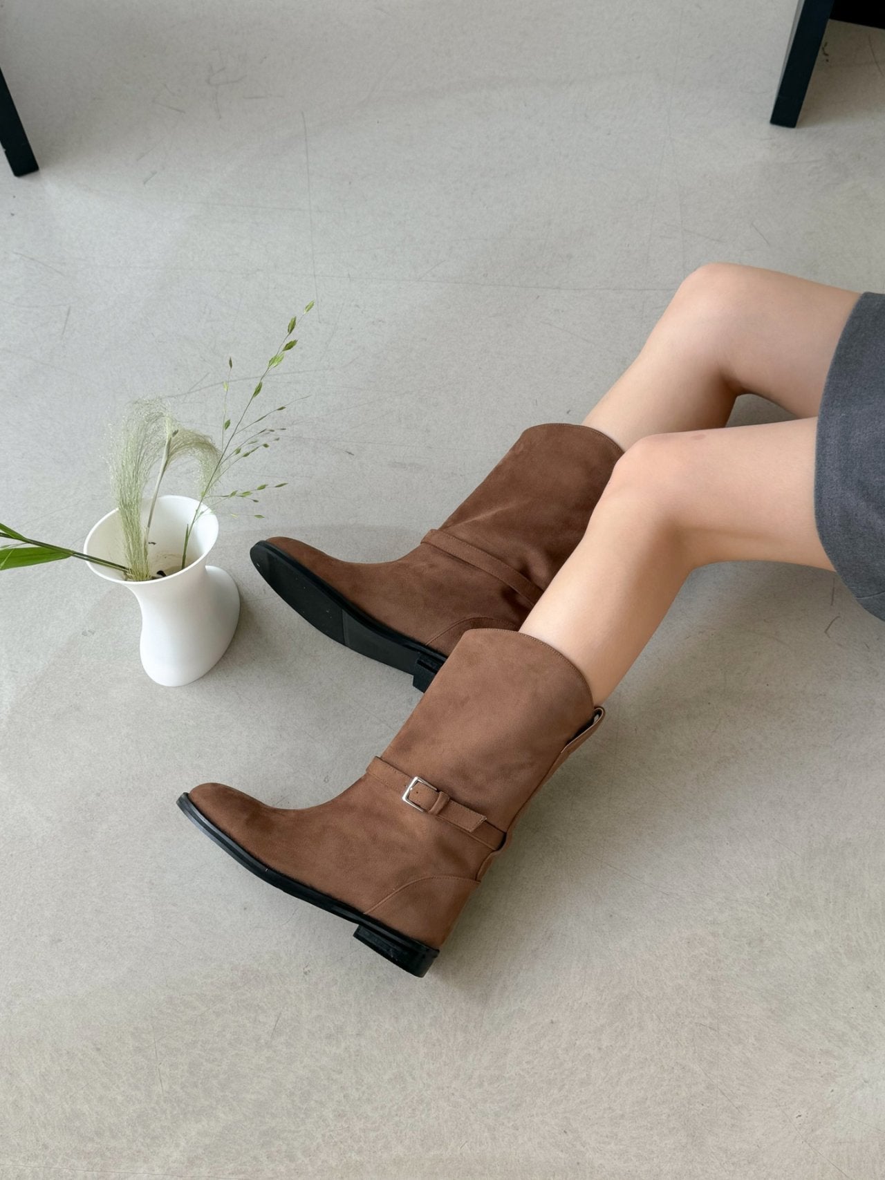Mini Buckle Half Middle Boots