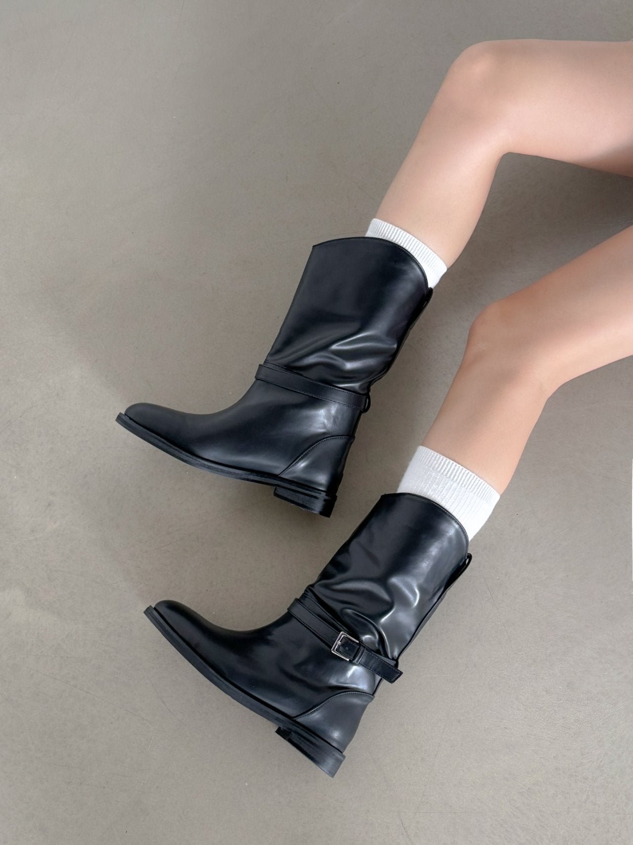 Mini Buckle Half Middle Boots
