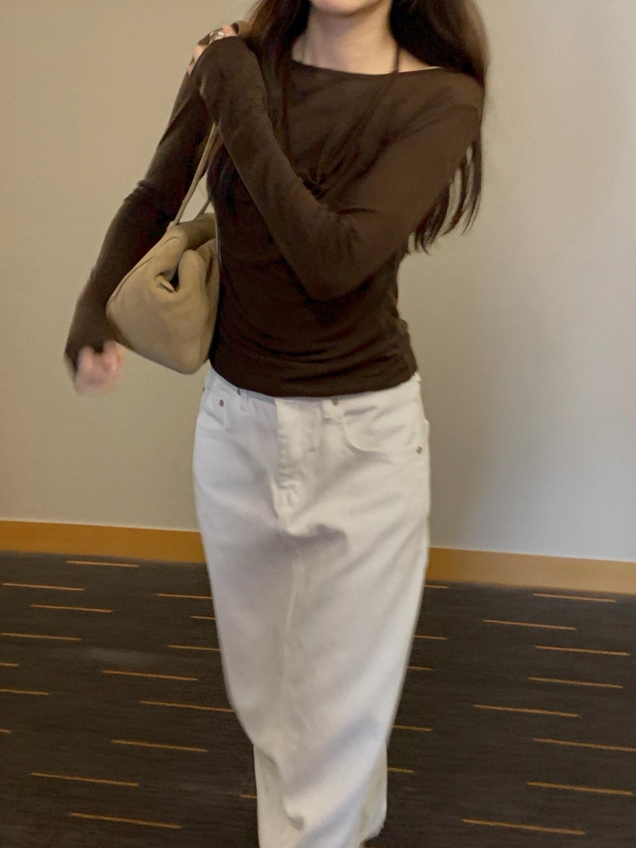 Denim long skirt