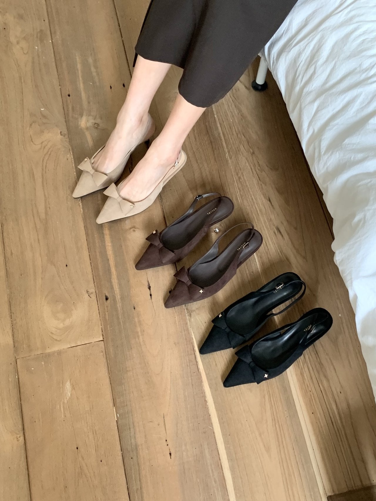 ribbon suede sling back-3col