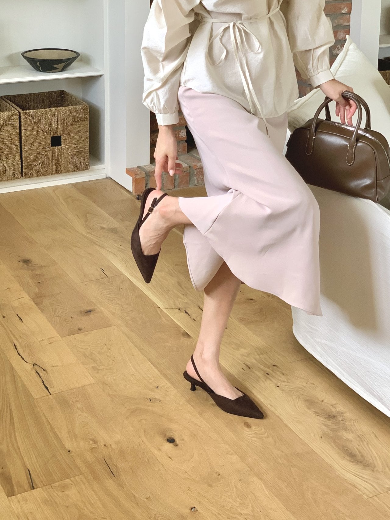 Suede 3 cm sling back
