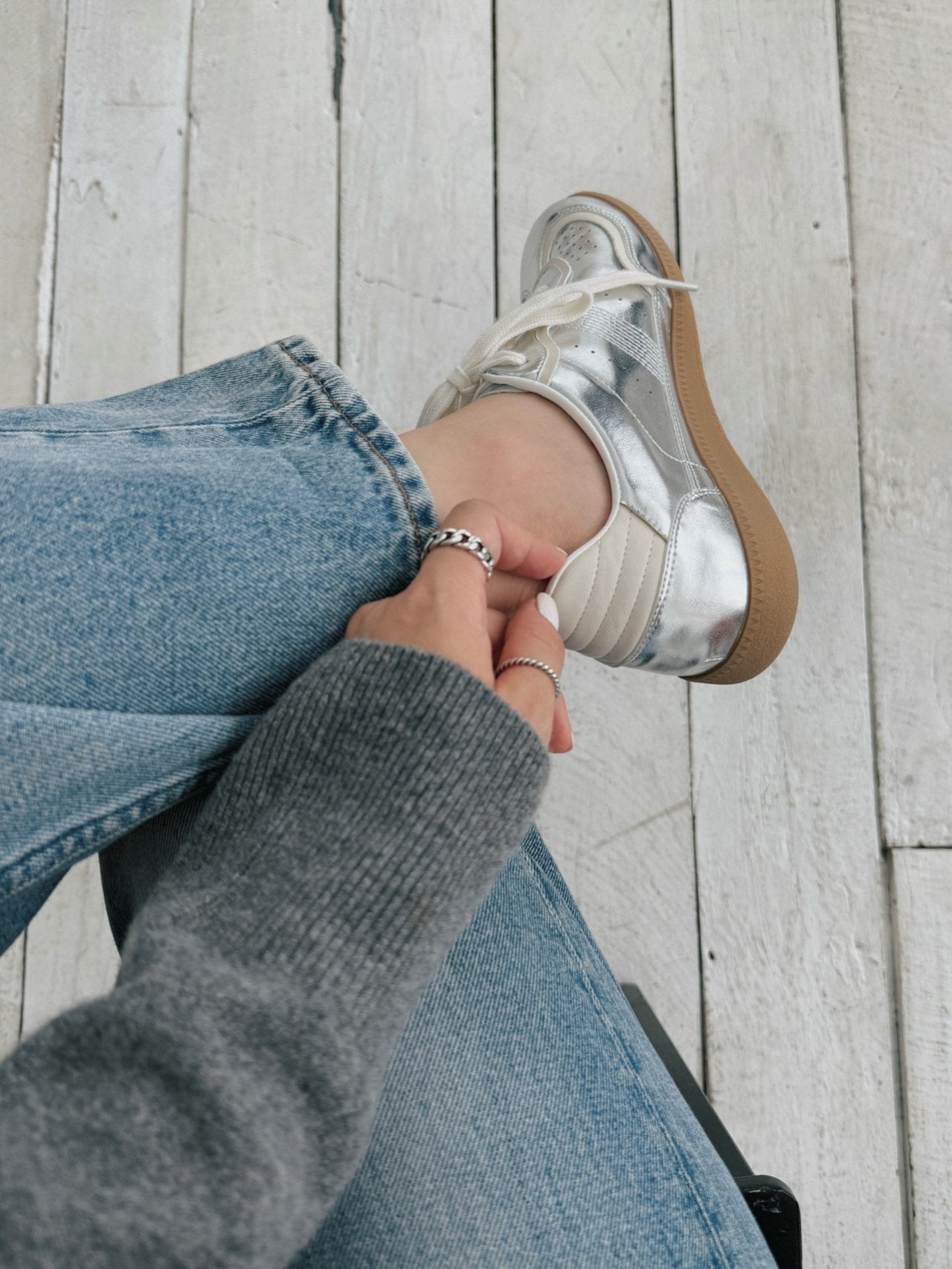 Metallic Leather Sneakers