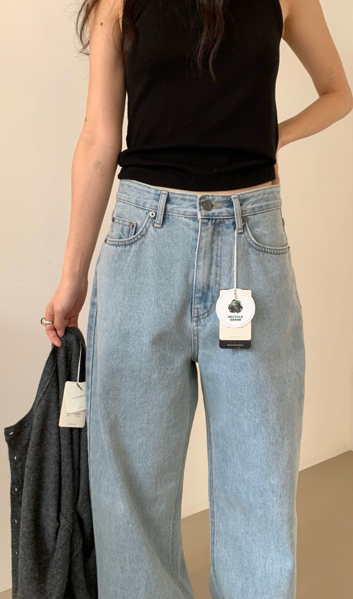 Light blue loose denim/ショート丈あり