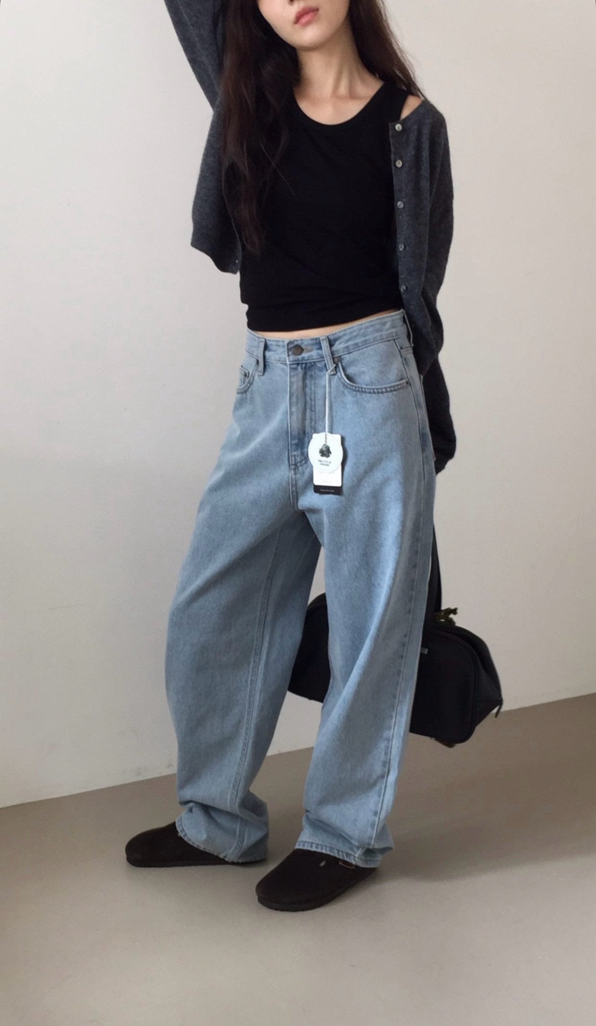 Light blue loose denim/ショート丈あり