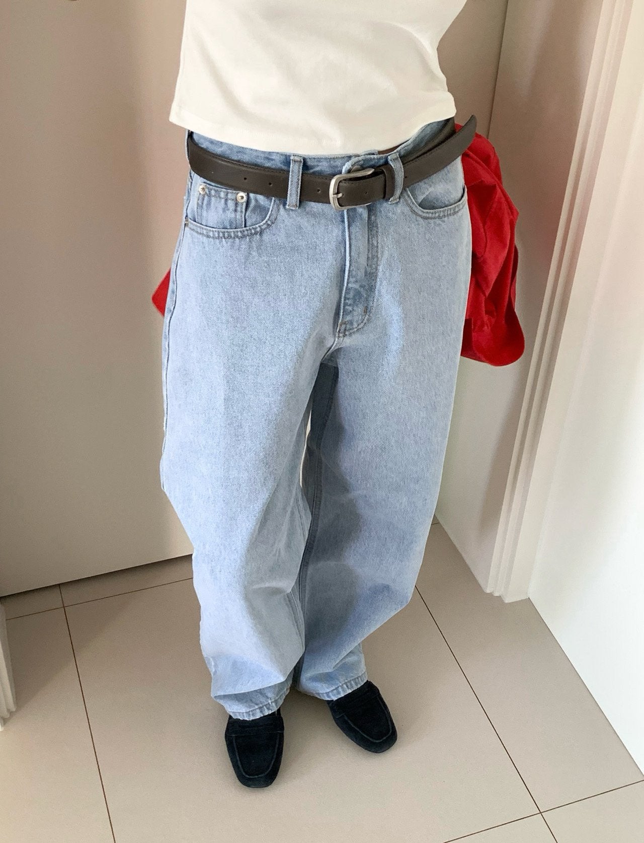 Light blue loose denim/ショート丈あり
