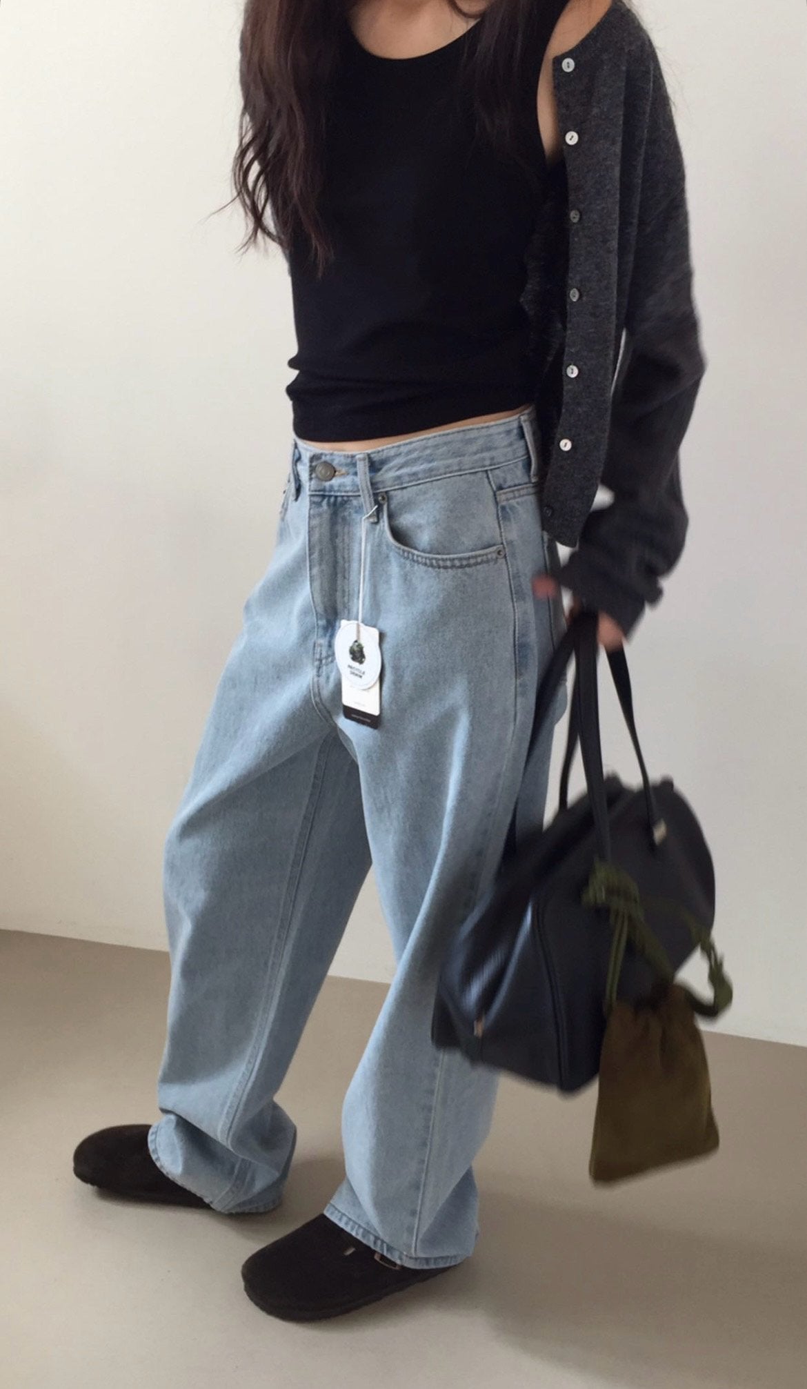 Light blue loose denim/ショート丈あり